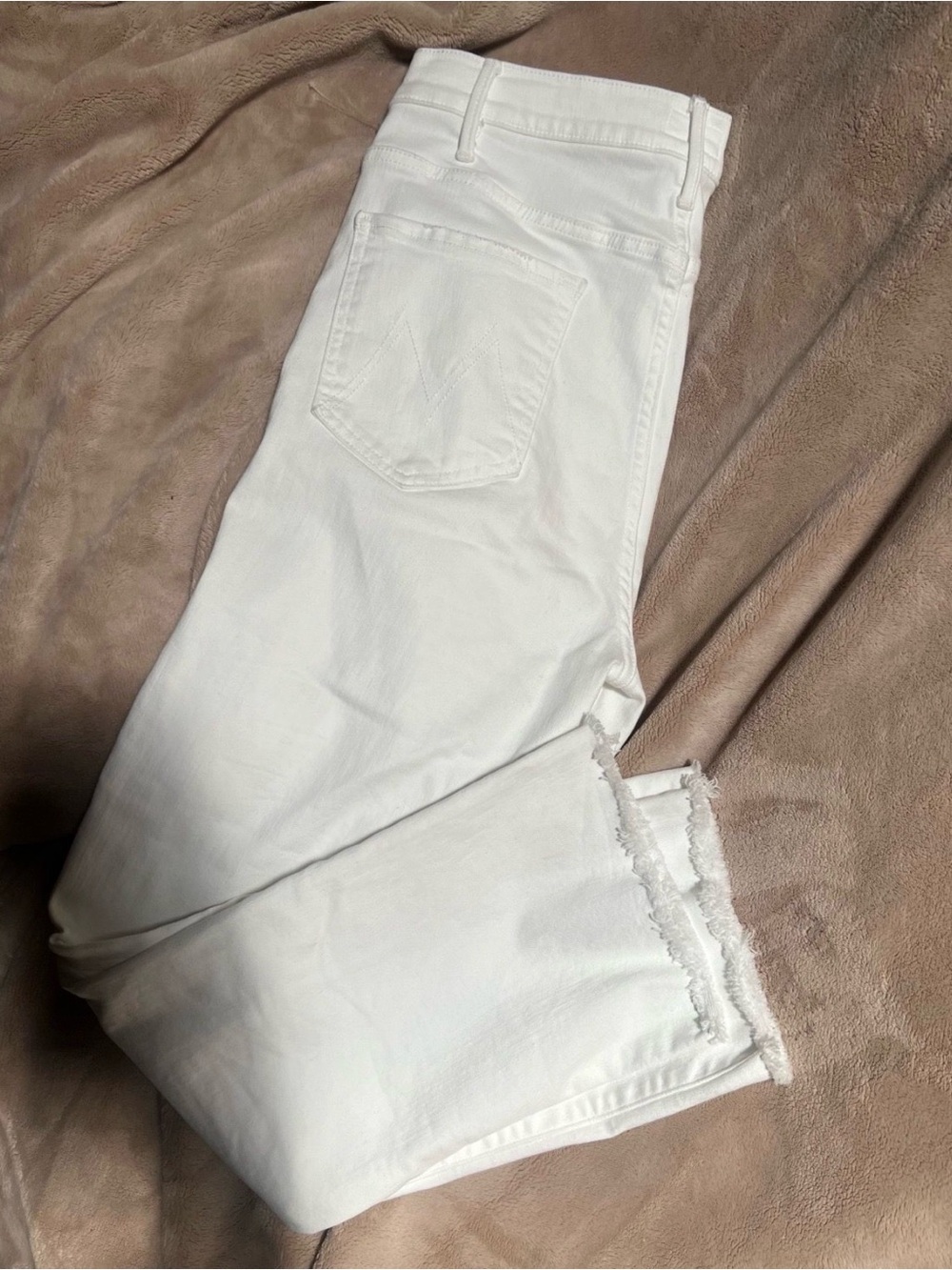 MOTHER White Frayed-Hem Ankle Jeans